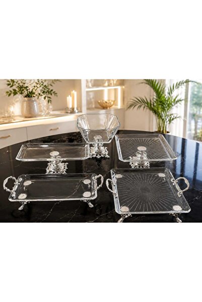 Buldem 5-Piece Luxury Glass Presentation Set with Silver Legs