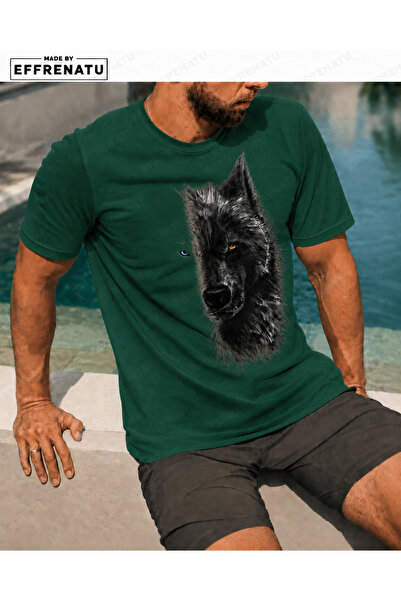 EFFRENATU Giant Wolf Large Size Printed T-Shirt in Distinctive Colors