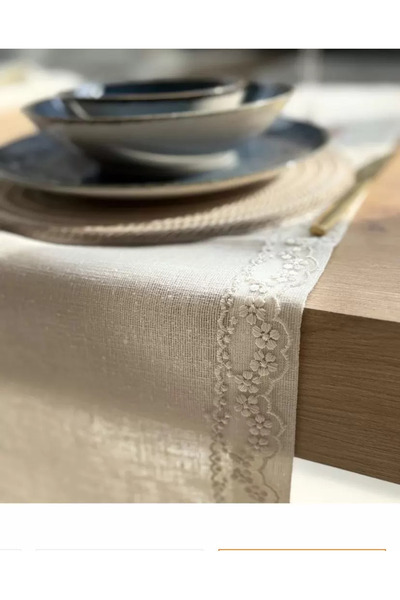 Ceki Home Table Runner, Coffee Table Cover with French Embroidery Detail, Zar...