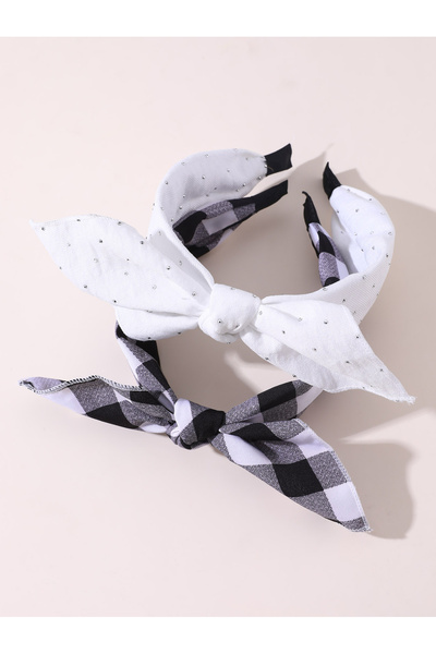 Take Two By Styli Pack of 2 - Girls Checked and Embellished Headbands