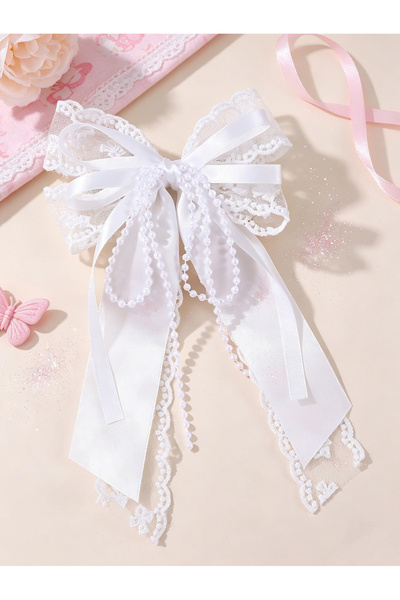Take Two By Styli Girls White Beads Embellished Bow Hair Clip