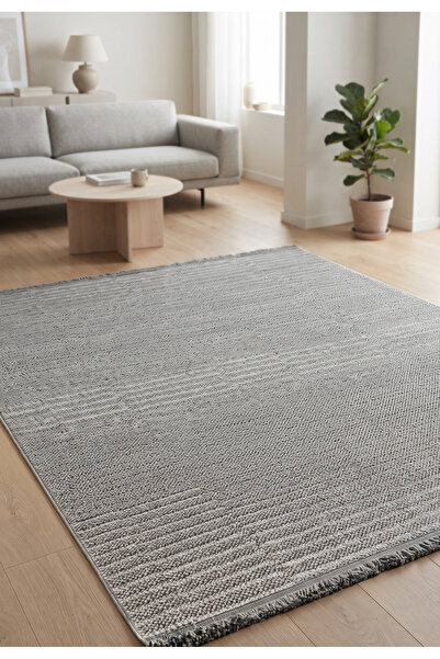 Pastel Dekoratif Sade Ve Şık Tarzlı İskandinav Grey Tonlu Halı Oturma Odası S...
