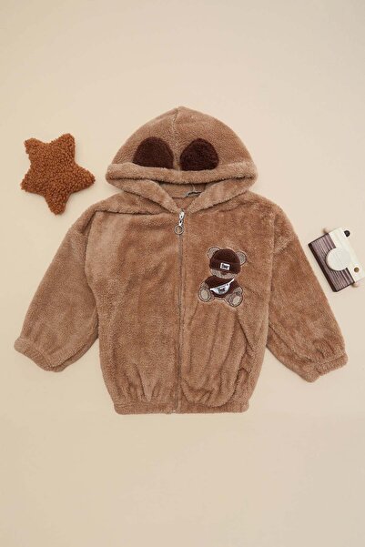 Fulla Moda Teddy Bear Embroidered Zippered Girls' Plush Coat