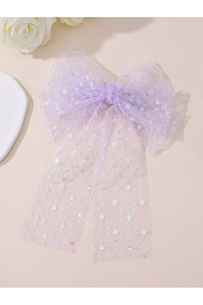 Take Two By Styli Girls Purple Sequin Bow Hair Clip