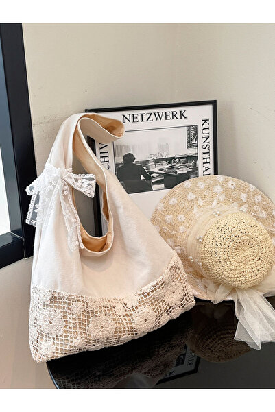 Take Two By Styli Lace Embroidered Shoulder Bag with Bow Detail