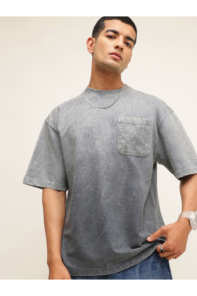Mascln Sassafras By Styli Men Grey Ombre Wash Oversized T-Shirt