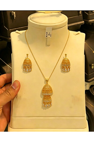 SAMGE 2-Piece 24K Gold-Plated Diamond-Accented Jewelry Set (Double-Layer Bell...