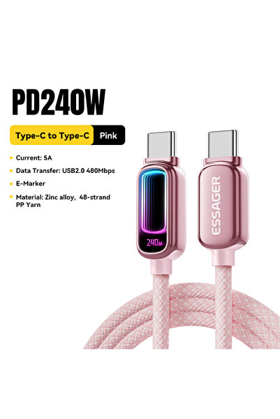 Choice12 1m Pink 240W Essager 240W USB C to USB C Cable 100W PD3.1 Fast Charg...
