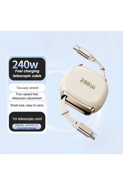 Choice White-1m 240W Retractable Fast Charging Cable USB C To C Auto Coiling ...