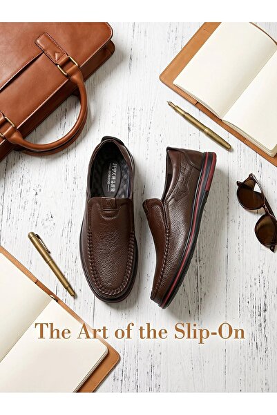 Generic Brand Men 100% Top-Grain Leather Slip-On Loafers, Ergonomic Arch Supp...