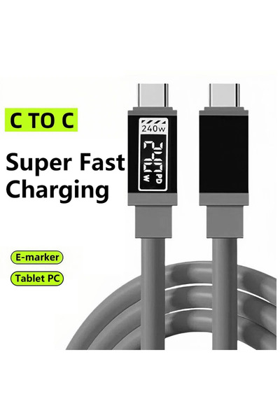 Choice3 1.5m Gray 240W Quick Charging Cable Dual Type-C Silicone Material 10A...