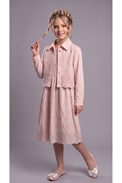 Pafim Girls' Midi Length Shirt Dress, Cotton Dress with Scallop Detail, Ages ...