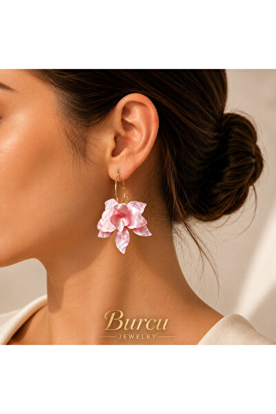 BURCU JEWELRY Flower Gold Hoop Earrings