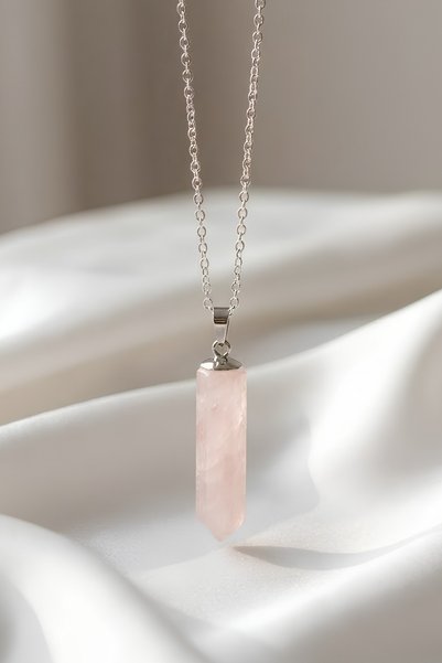 Elifsu Jewelry Pink Quartz Natural Stone Pendant Nail Cut Pendant