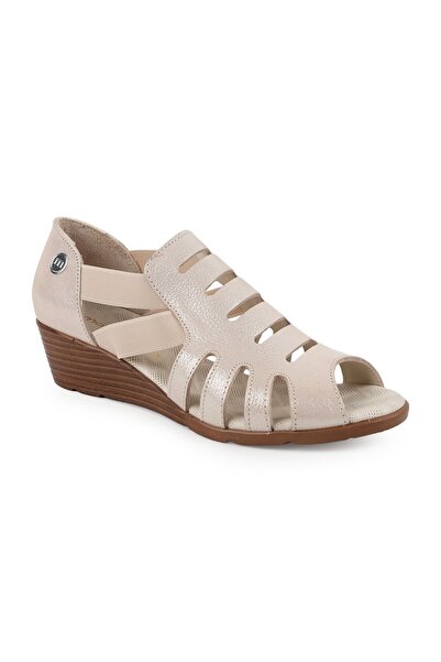 Mammamia Women's Sandals Daily Genuine Leather Laser Cut Elastic Wedge Sole M...