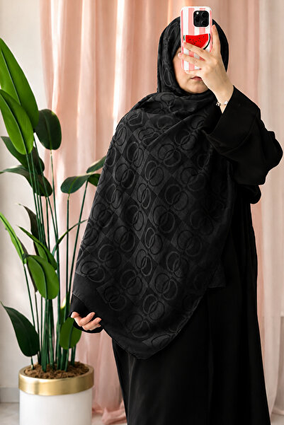 müqofficial Monogram Cotton Patterned Shawl - Black