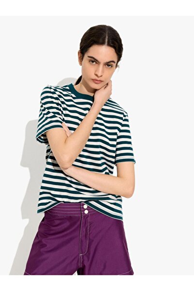 PARFOIS Kadın Çizgili Pamuklu T-Shirt