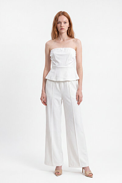 HAKKE Peplum Sleeveless Wide Leg Soft Touch Knitted Top and Bottom Set