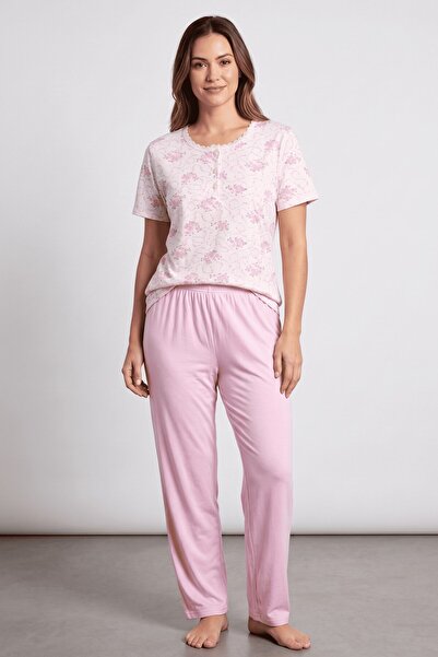 hadiora Women's Pink Oversize Floral Short Sleeve Pajama Set