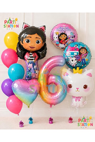 Parti Station Gabby Dollhouse Balloon Set 6 Years Old 11 Piece Birthday Ballo...