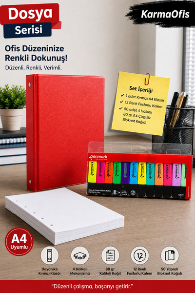 KarmaOfis A4 set crvenih registratora sa 4 prstena – 6 neon boja, 6 pastel bo...