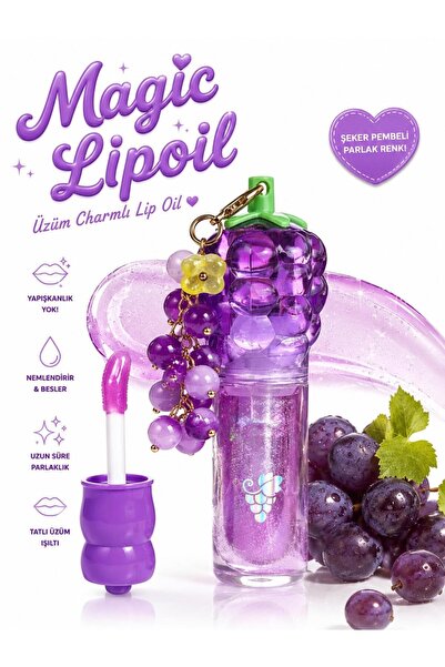 NUNUKO Magic Lip Oil Üzüm Charmlı Anahtarlıklı Lip Gloss – Nemlendirici Işılt...