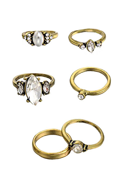 VeeShop Set 6 inele vintage, pentru mijlocul degetelor, cu cristale fatetate ...