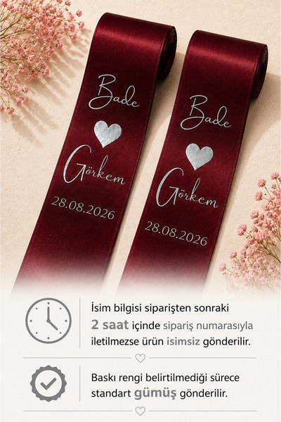 Frisson Kişiye Özel Nişan Düğün Gelin Damat İsimli Tarihli Takı Kurdelesi