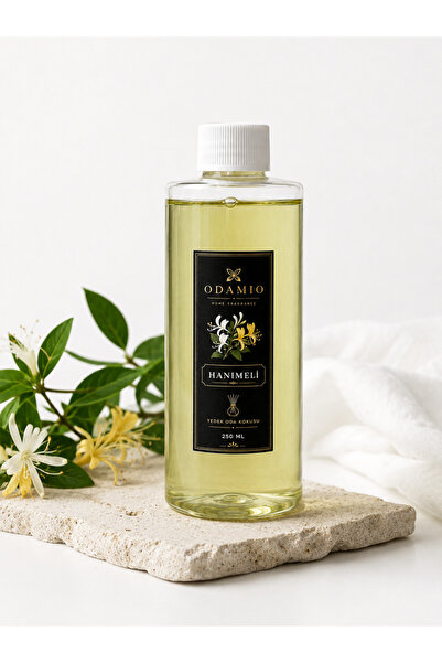 Hanımeli Kokulu 250 ml Yedek Oda Kokusu Dolum Kiti Kalıcı Bambu Çubuklu Oda Parfümü+siyah fiber çubuk hediyeli