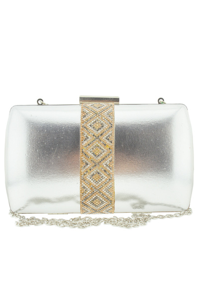 VERDE Βραδινό τσαντάκι clutch 01-1050-Ασημί