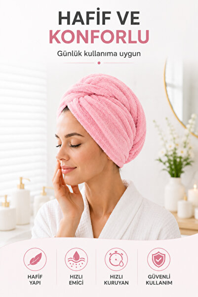AXXO Mikrofiber Saç Kurutma Bonesi 400 g/m² Ultra Emici Düğmeli Pratik Saç Ha...
