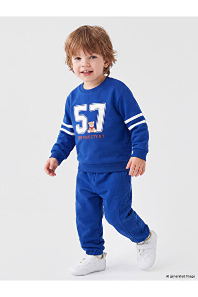 LC Waikiki Rmz Gi̇yi̇m Farkiyla Nyc Printed Baby Boy Tracksuit Set