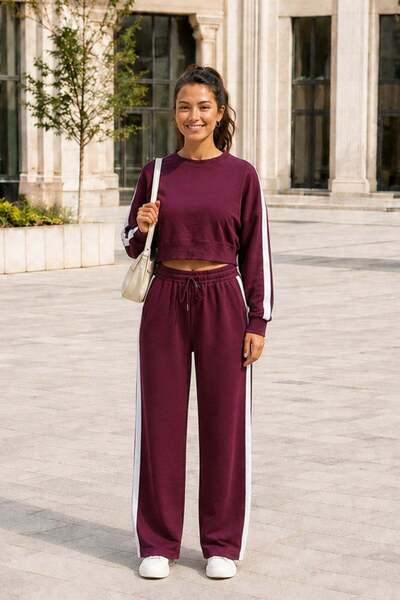 Mossta Stripe Detailed Viscose Two-Thread Double Suit - Burgundy