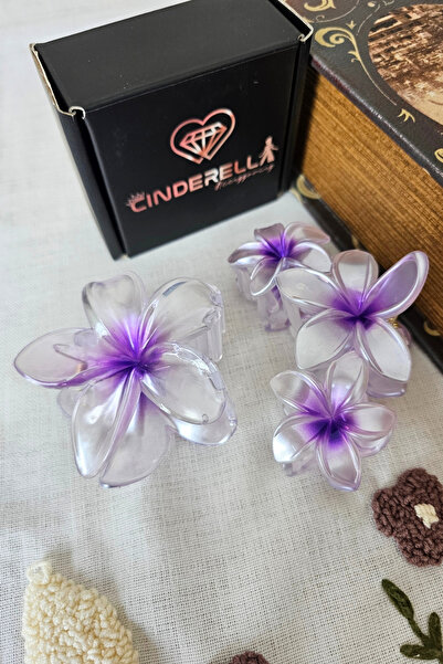 Cinderella مجموعة من قطعتين من مشابك الشعر الشفافة بلون بنفسجي مزهر - مشبك شع...