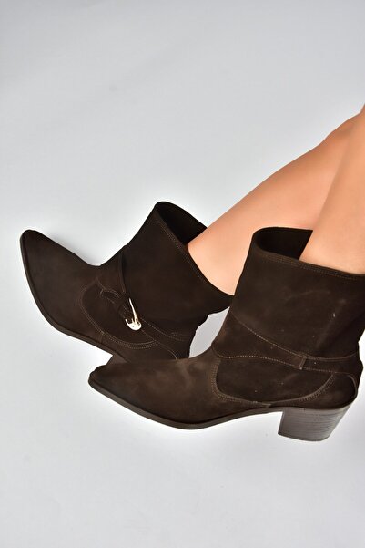 Fox Shoes Z654037761 Кафяви дамски уестърн ботуши от естествена кожа и велур ...