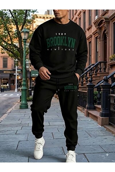 WOODROFFE Unisex Brooklyn Printed Crew Neck Sweatshirt Set Oversize