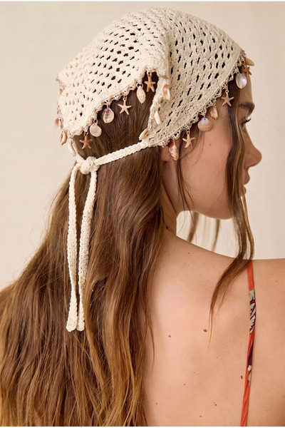Katia&Bony Women's Sea Shell Knitted Hair Bandana Ecru