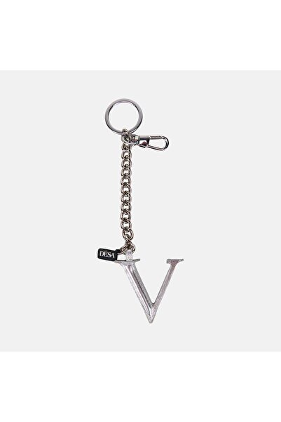 Desa Silver Letter V Leather Charm / Keychain with Chain