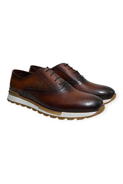 FRANCO CALVANI Brown Lace-Up Genuine Leather Men's Shoes