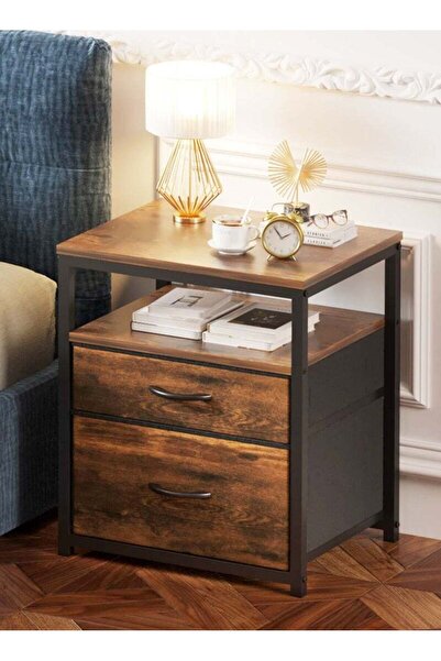ADEBOLA Nightstand with 2 Fabric Drawers, Bedside Table with 1 Open Shelf, Si...