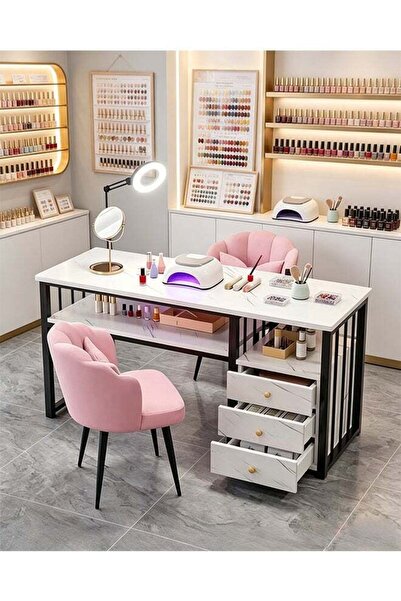 Generic Manicure Table Nail Table for Nail Tech with 3 Drawers and 3 open she...