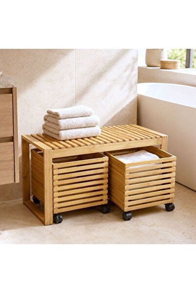 Zâna Casei Bamboo Stool with Storage Space 38x38.5x75.6cm