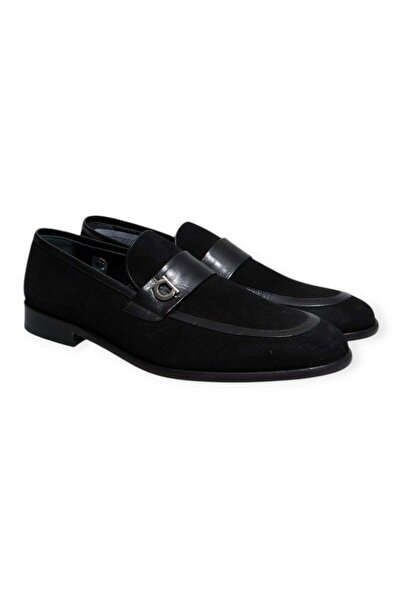 FRANCO CALVANI Black Color Laceless Genuine Leather Men's Shoes