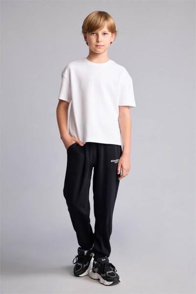 DeFacto 100% Cotton Printed Oversize Black Boys' Sweatpants H5731A8/Bk81