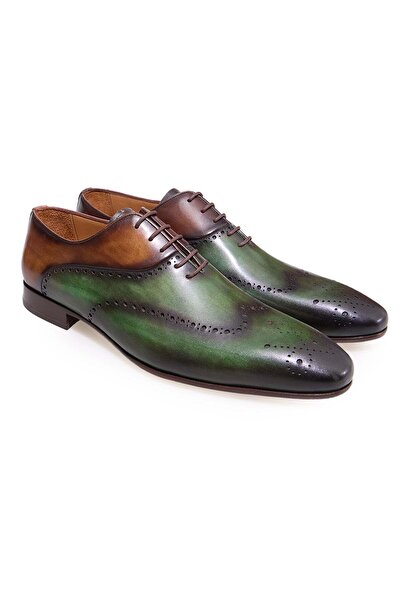 FRANCO CALVANI Green Color Lace-Up Genuine Leather Men's Shoes