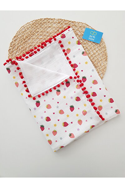 artıbebe Strawberry Double Layer Muslin Blanket |   100% Cotton Muslin Fabric...