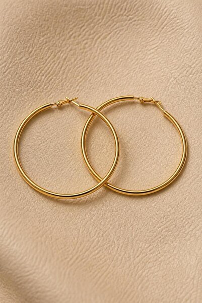 LYKOS Gold Color 66 mm Plain Steel Classic Hoop Earrings - Minimalist Clip-On...