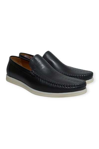 FRANCO CALVANI Black Color Laceless Genuine Leather Men's Shoes