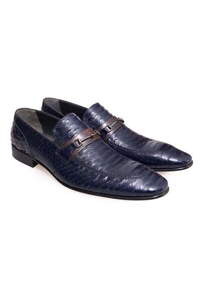 FRANCO CALVANI Dark Blue Color Laceless Genuine Leather Leather Sole Men's Shoes