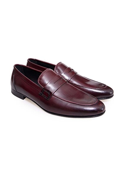 FRANCO CALVANI Burgundy Color Laceless Genuine Leather Men's Shoes